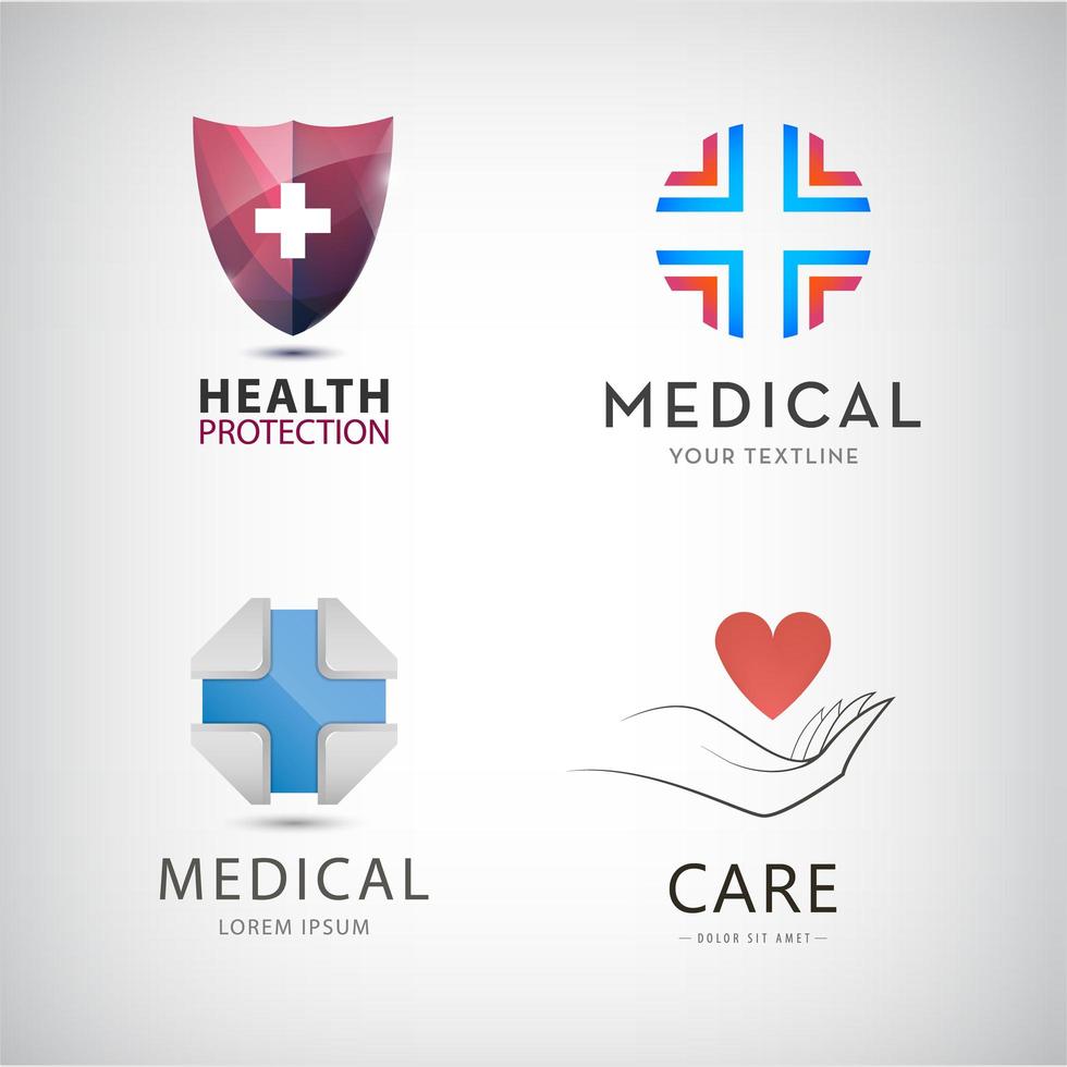 vetor st de cruz médica, proteção de saúde, logotipos de suporte de vida, ícones, sinais.