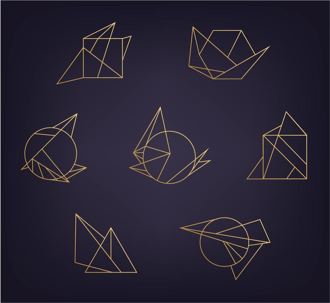conjunto de vetores de logotipos geométricos abstratos. estilo art deco, hipster, linha dourada. formas modernas lineares elegantes, ícones dinâmicos