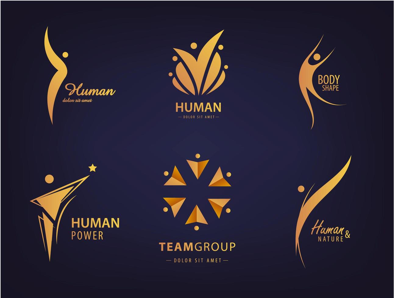 vetor silhueta abstrata pessoas, design de logotipo humano. ginásio, fitness, esporte, ícone de web de dança e símbolo. grupo de homens, rede social, reunião. conceito de estilo de vida helathy, vencedor