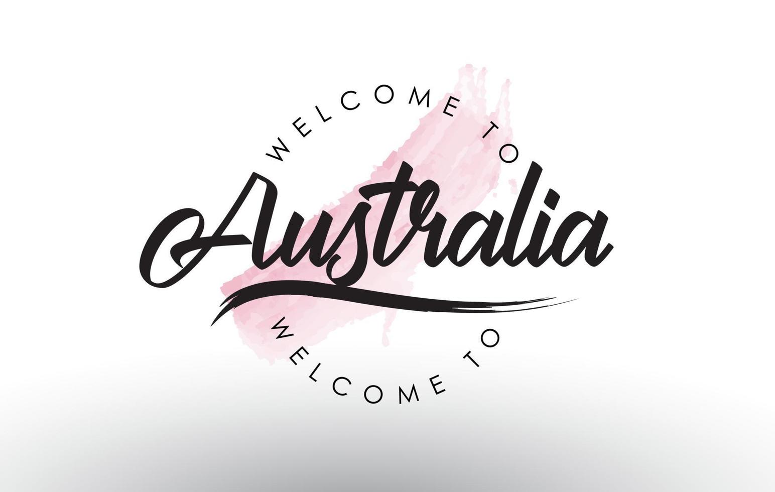austrália, bem-vindo ao texto com pincelada aquarela rosa vetor