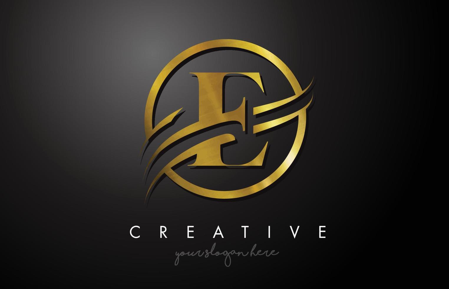 Design de logotipo de letra dourada com círculo e textura de metal dourado vetor