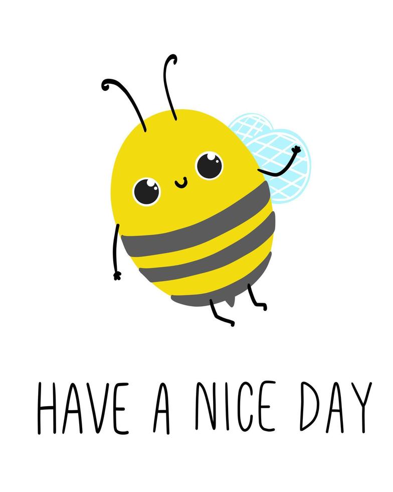 a abelha diz para você ter um bom dia. bonito inseto cartão postal, cartaz, plano de fundo. mão desenhada ilustração vetorial. vetor