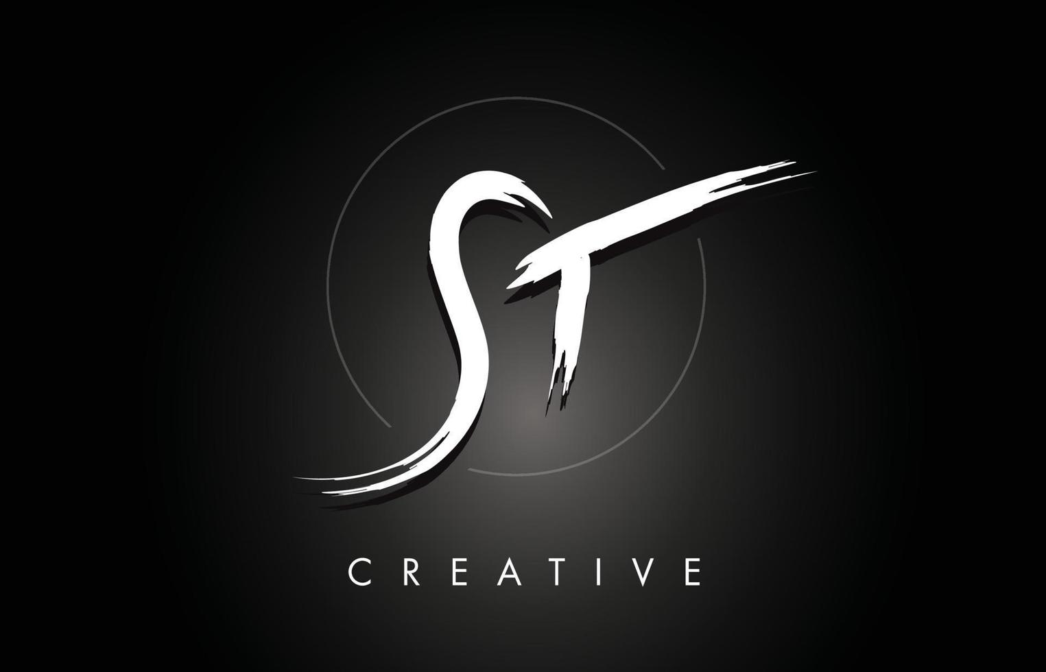 Projeto do logotipo da letra st st brushed com textura de brush lettering criativo e formato hexagonal vetor
