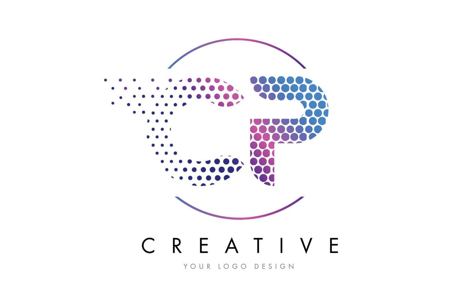 cp cp rosa magenta pontilhado letra bolha logo design vector