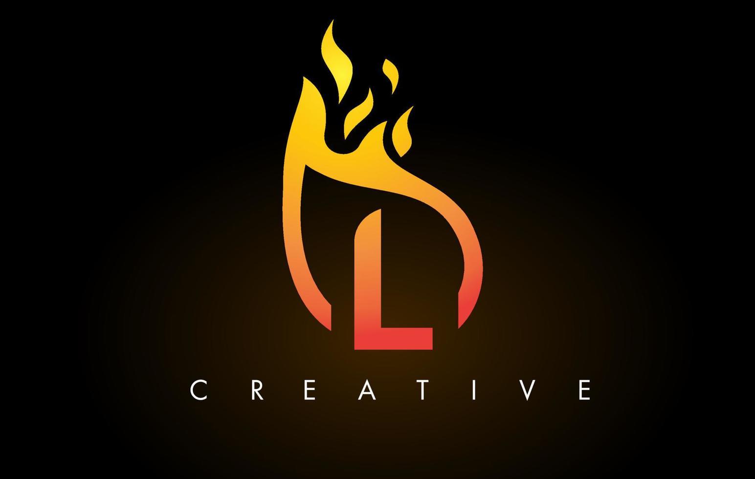 ícone de design de logotipo de letra l chama com cores amarelo laranja e chamas vetor