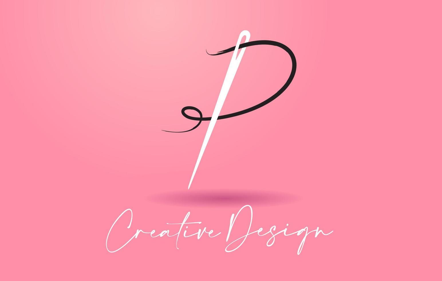 Logotipo da letra p com vetor de conceito de design criativo de agulha e linha