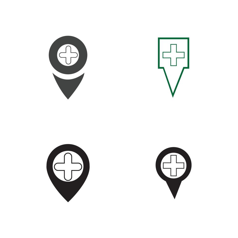 ícone do ponteiro do mapa com posição cruzada do símbolo do hospital vetor