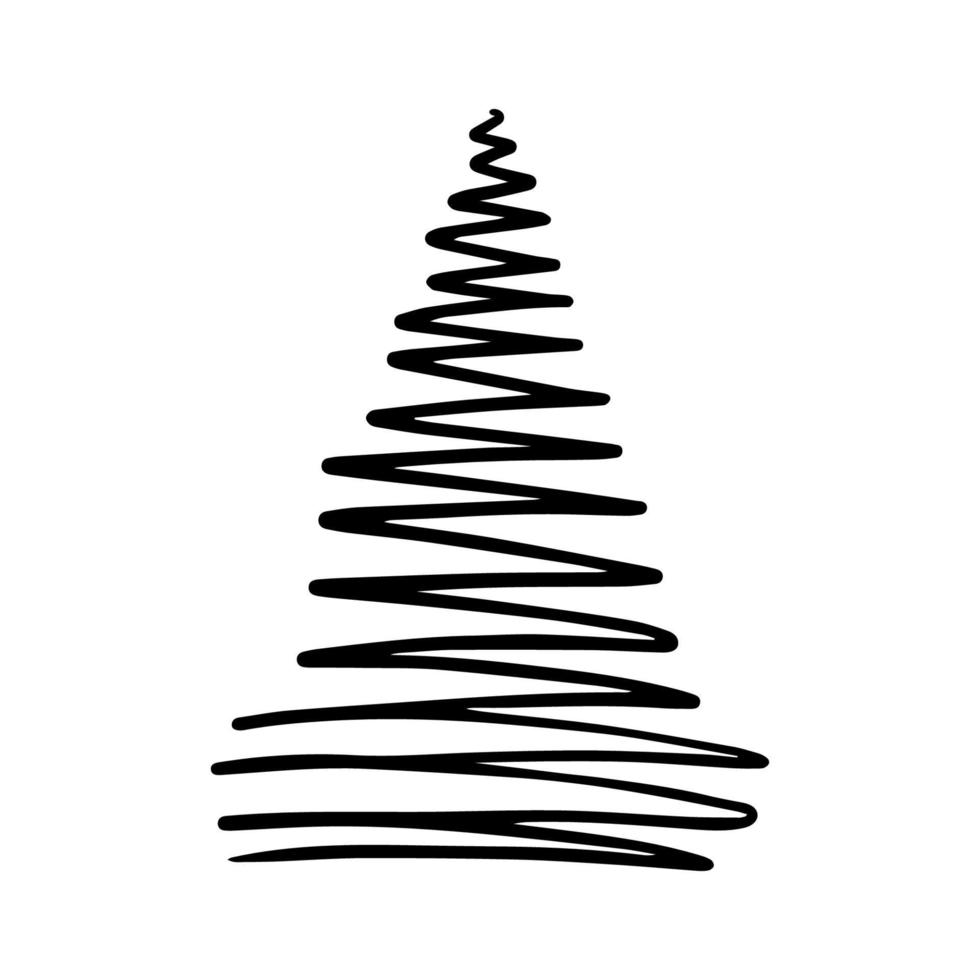 vetor desenhado à mão árvore de Natal isolada no ícone de fundo branco. ilustração vintage engraçado abstrato doodle para design sazonal, têxteis, decoração para cartão de felicitações. spruce de ano novo de arte de linha.