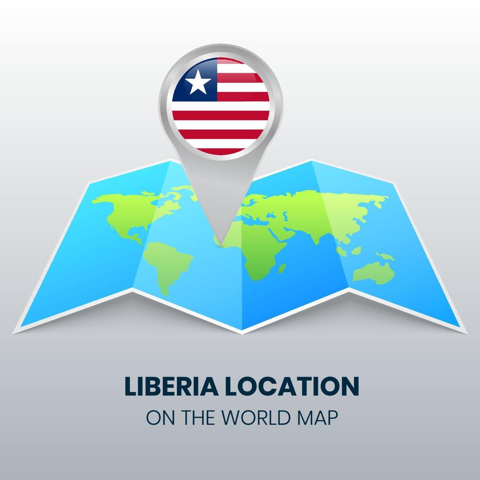 ícone de localização da Libéria no mapa mundial, ícone de alfinete redondo da Libéria vetor