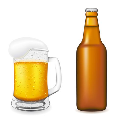 cerveja em ilustração vetorial de vidro e garrafa vetor