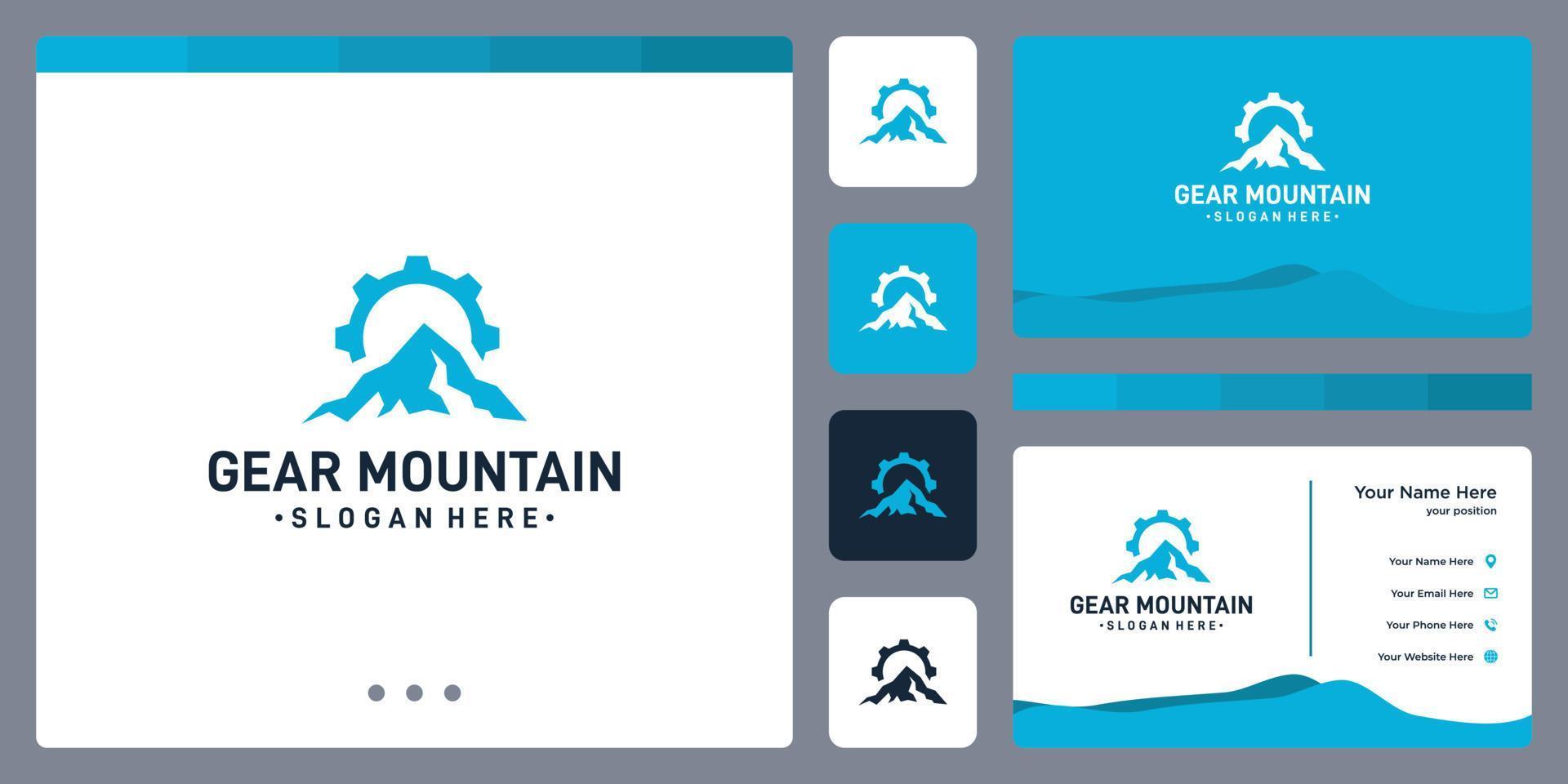 logotipo da engrenagem e logotipo da montanha. design de cartão de visita. vetor