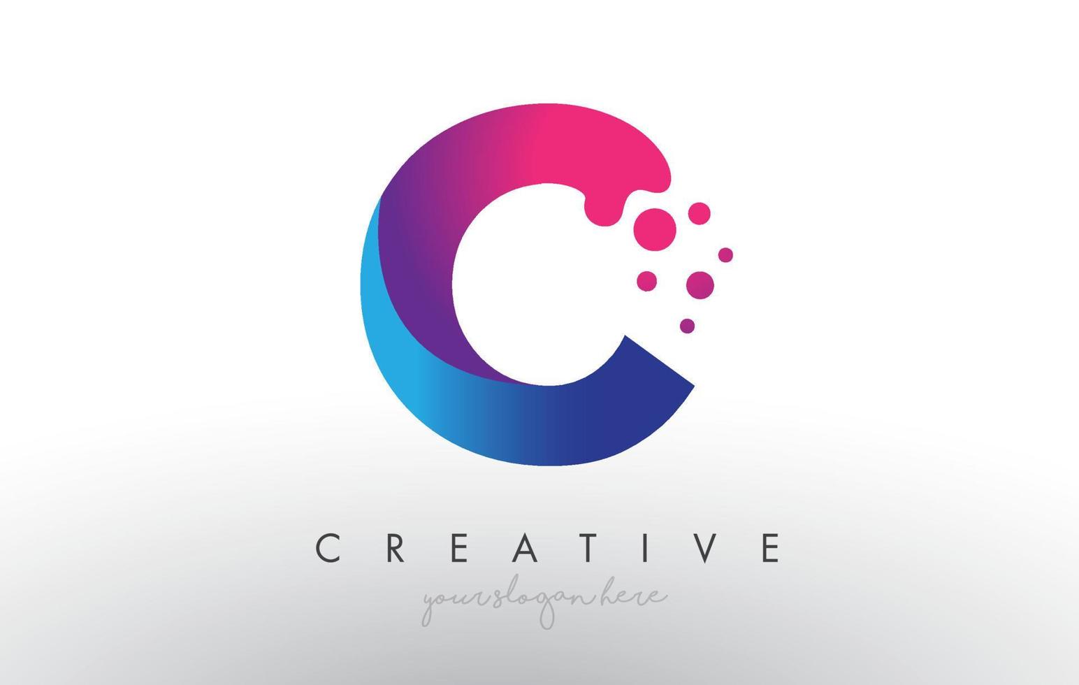 design da letra c com círculos de bolhas de pontos criativos e cores rosa azul vetor