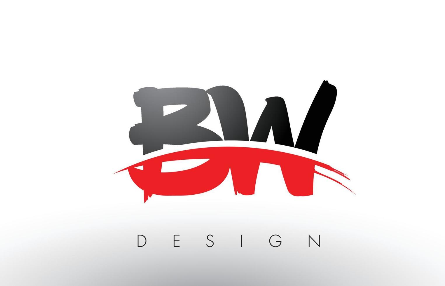 letras do logotipo do pincel bw bw com pincel swoosh vermelho e preto na frente vetor