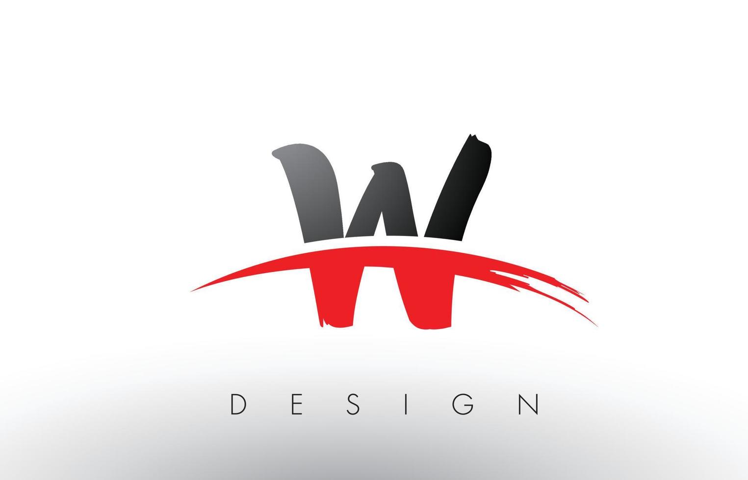 letras do logotipo do pincel w com pincel swoosh vermelho e preto na frente vetor