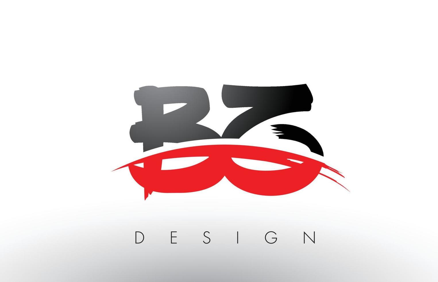 Letras do logotipo do pincel bz bz com pincel swoosh vermelho e preto na frente vetor
