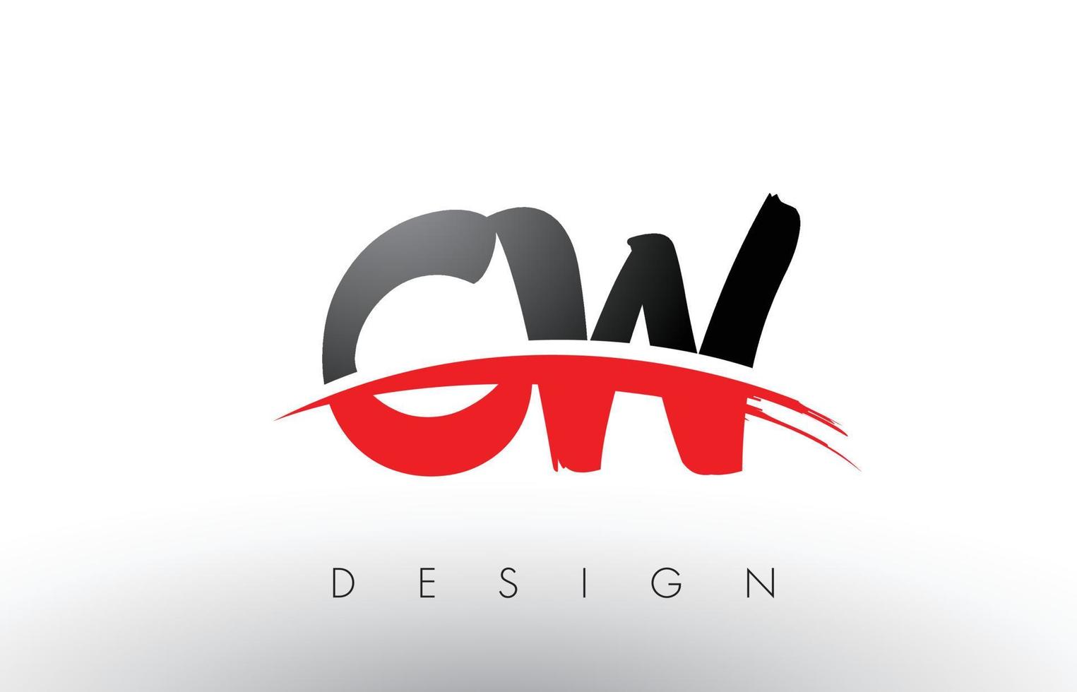 letras do logotipo do pincel cw cw com pincel swoosh vermelho e preto na frente vetor