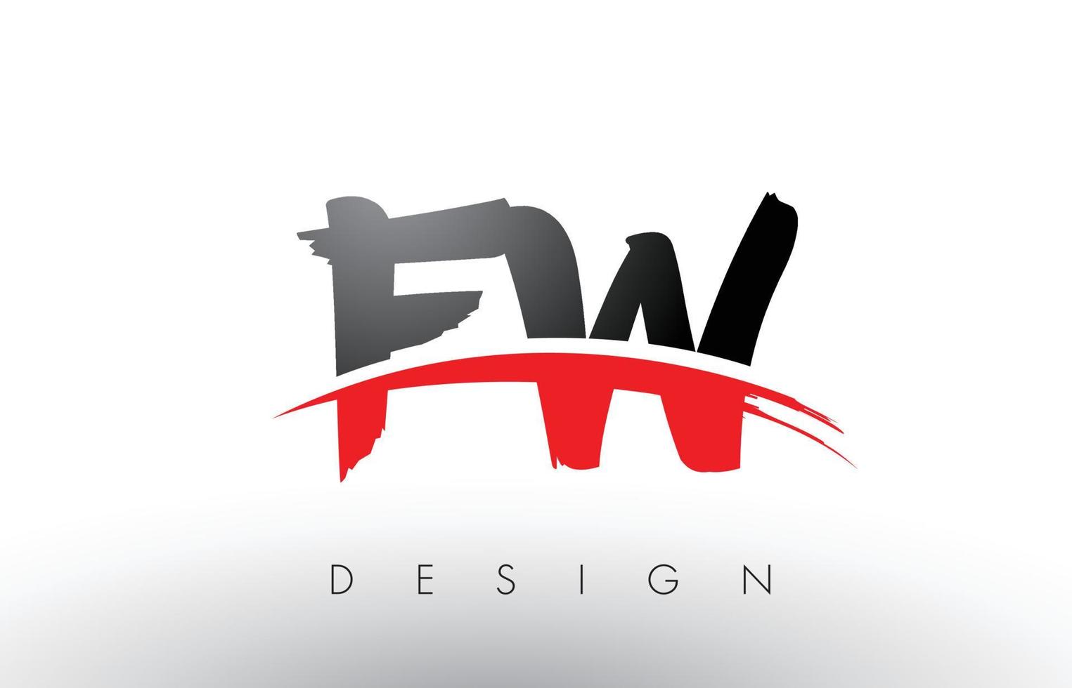 letras do logotipo do pincel fw fw com pincel swoosh vermelho e preto na frente vetor
