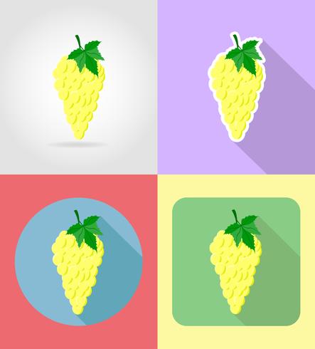 frutas de uvas planas conjunto de ícones com a ilustração do vetor de sombra