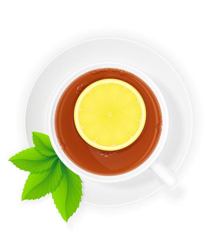 xícara de porcelana de chá com limão e hortelã ilustração vetorial vetor