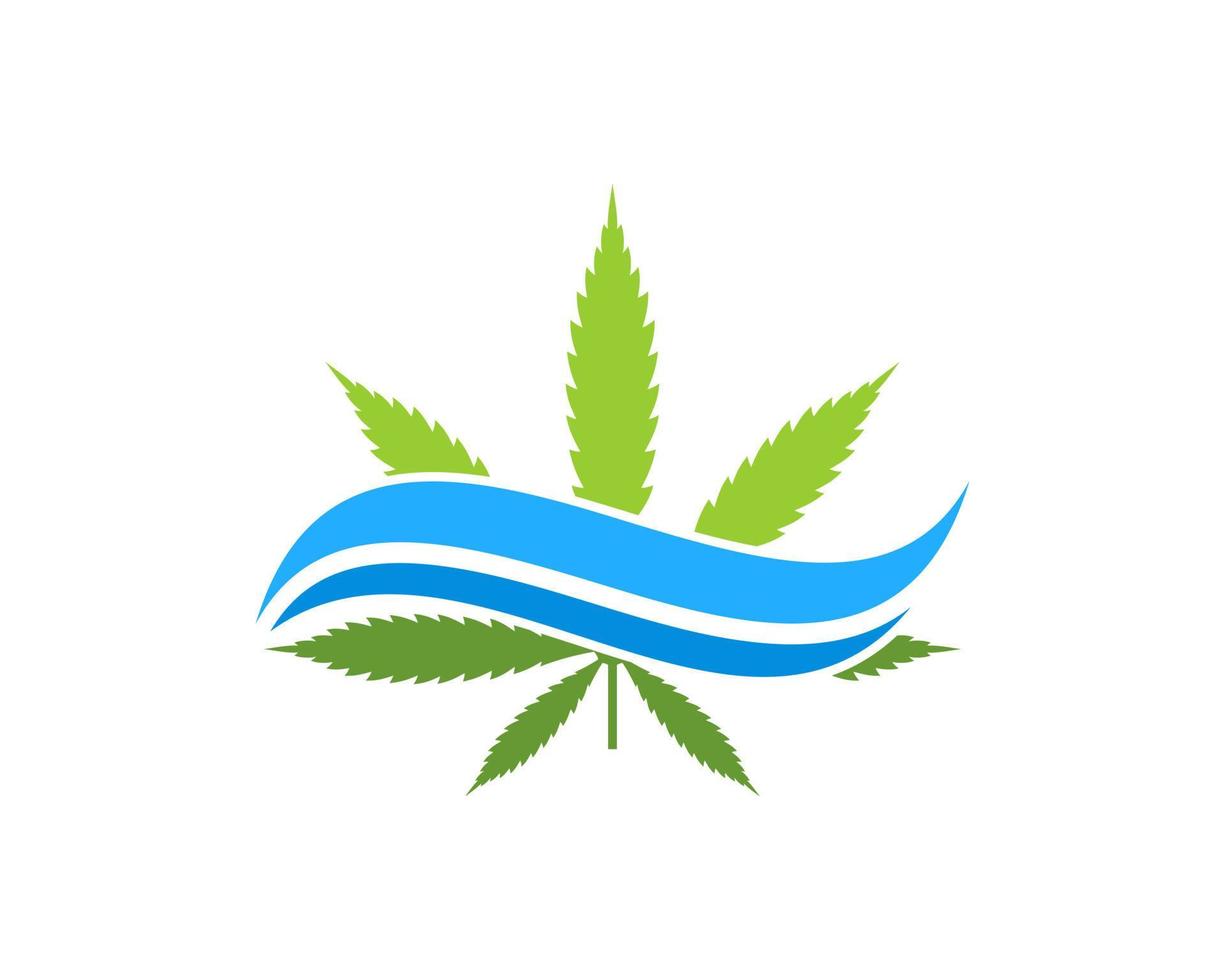 folha de cannabis verde com onda abstrata de praia dentro vetor