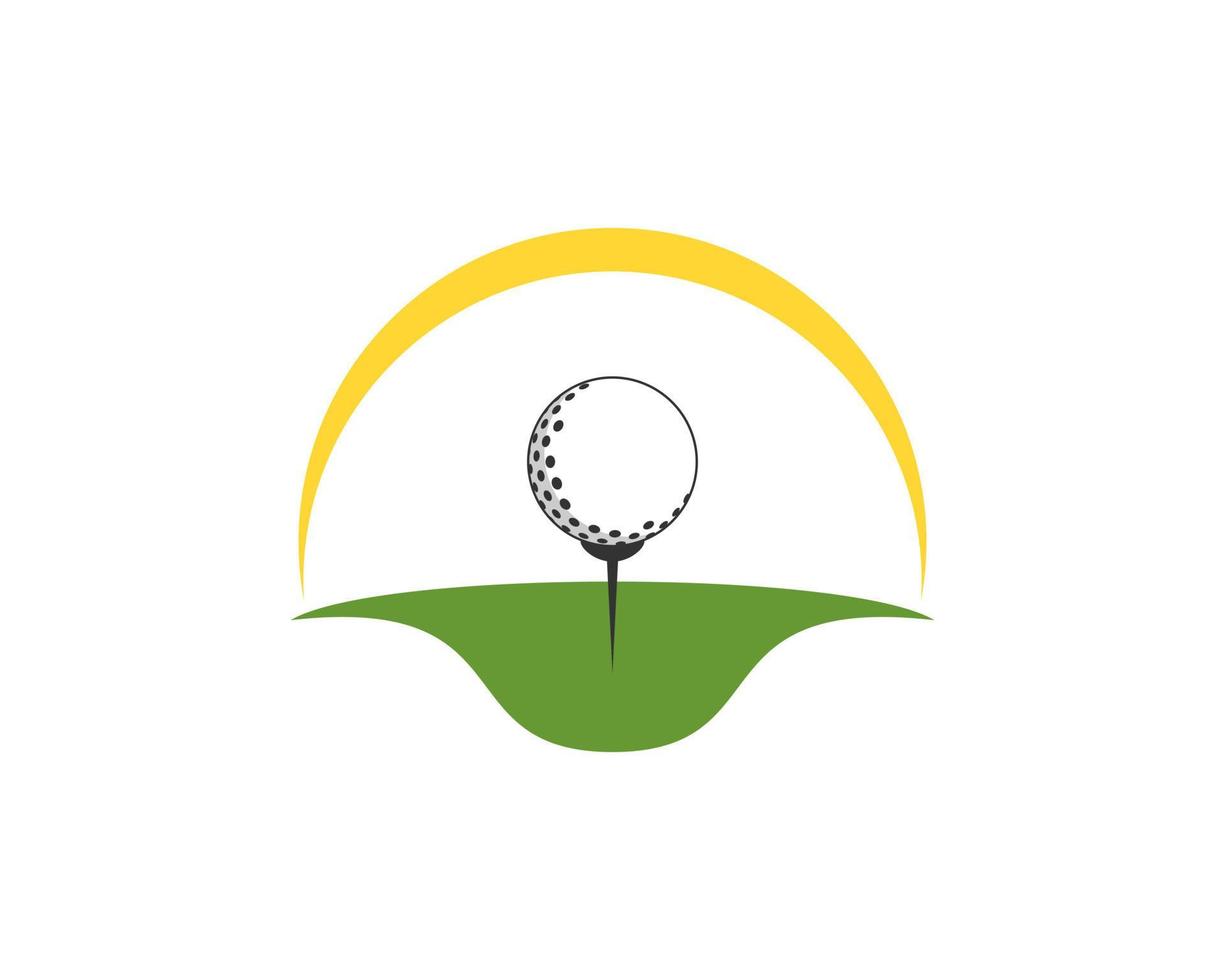 campo verde com bola de golfe e swoosh amarelo vetor