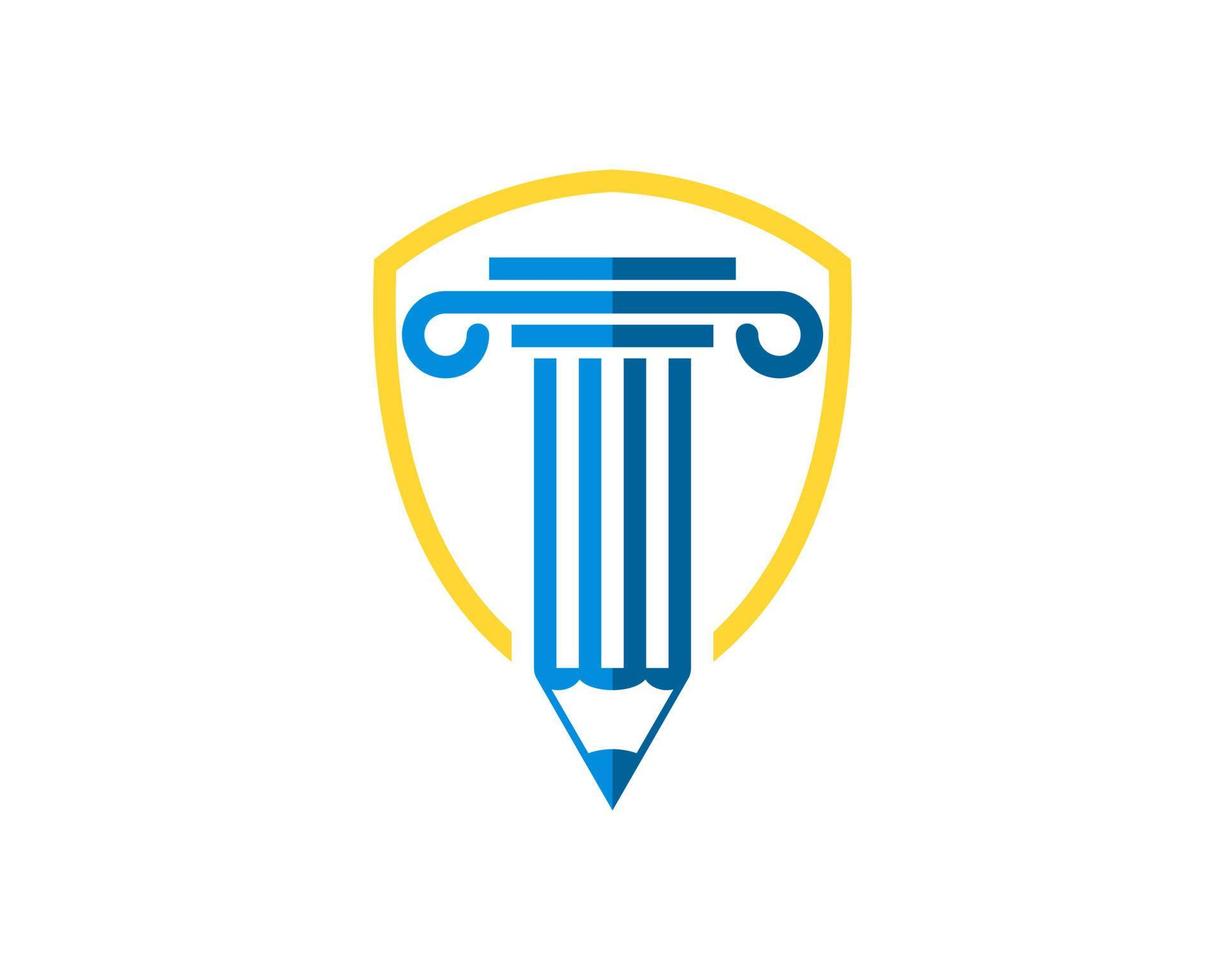 escudo simples com pilares de lei e lápis vetor