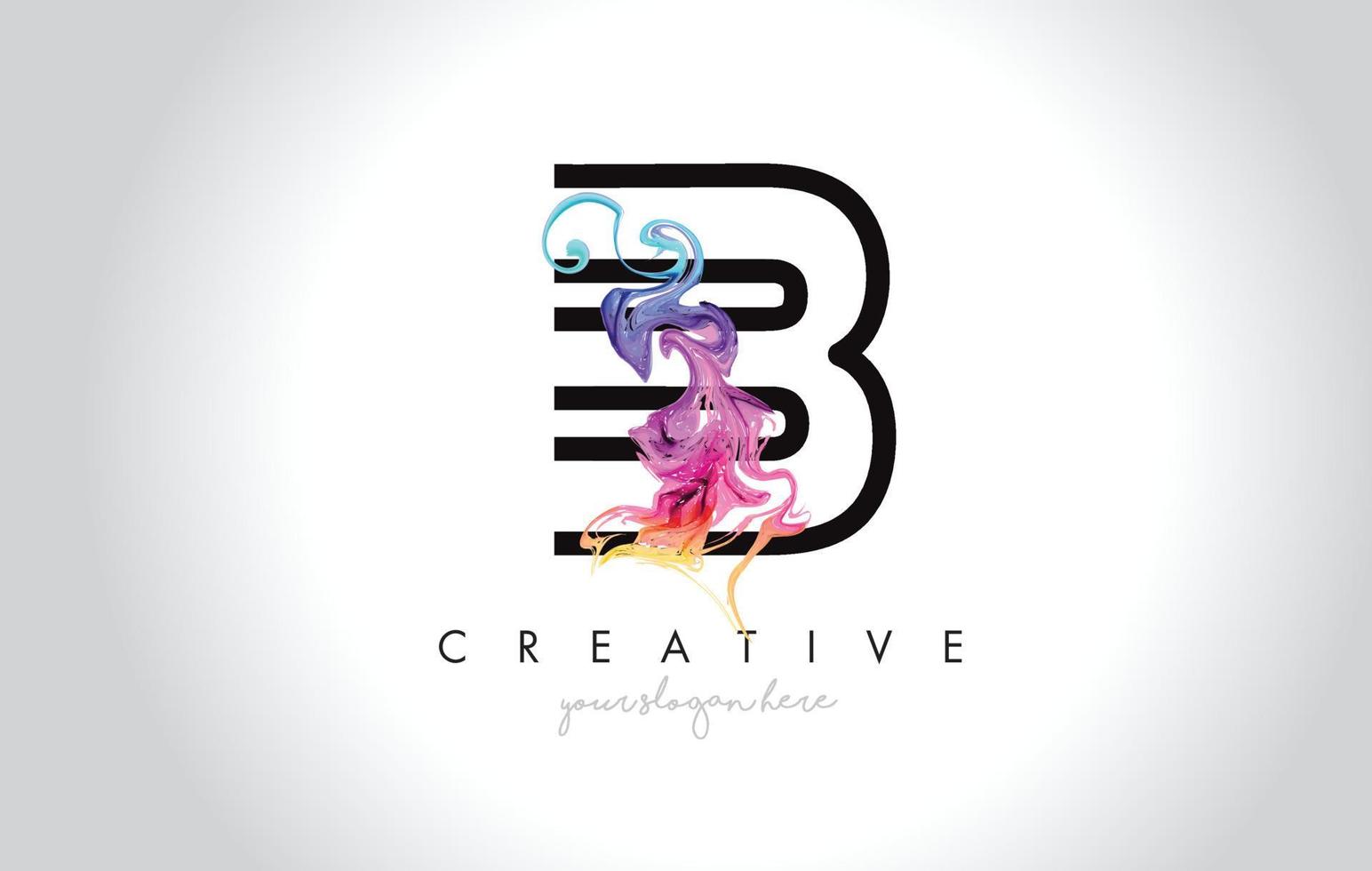 b design de logotipo de leter criativo vibrante com vetor de fluxo de tinta de fumaça colorida.