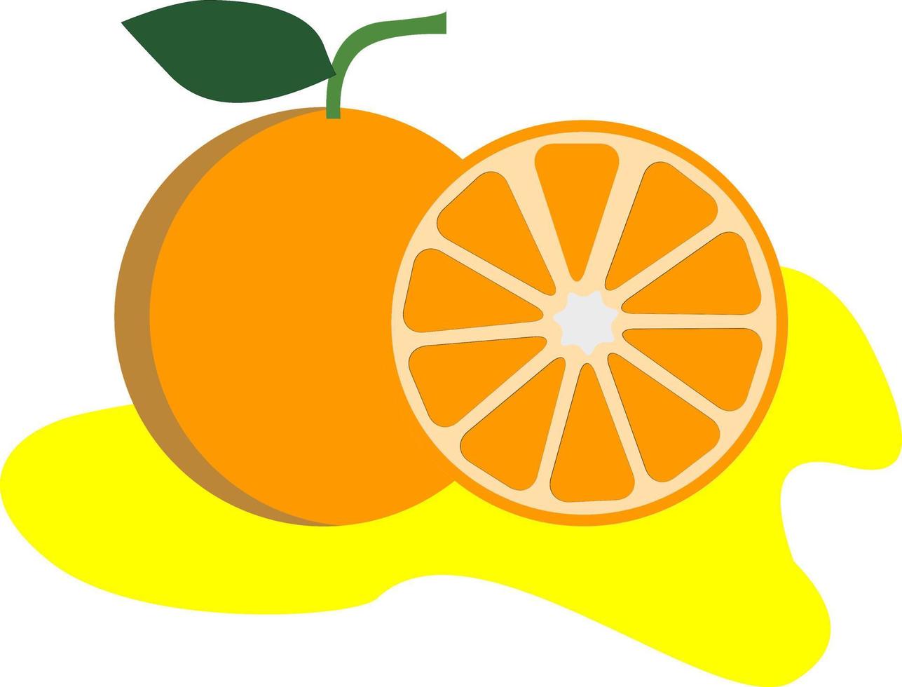 fruta laranja com suco no fundo vetor