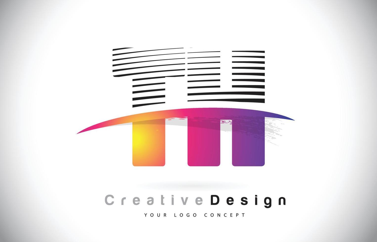 º design do logotipo da letra com linhas criativas e swosh na cor roxa do pincel. vetor