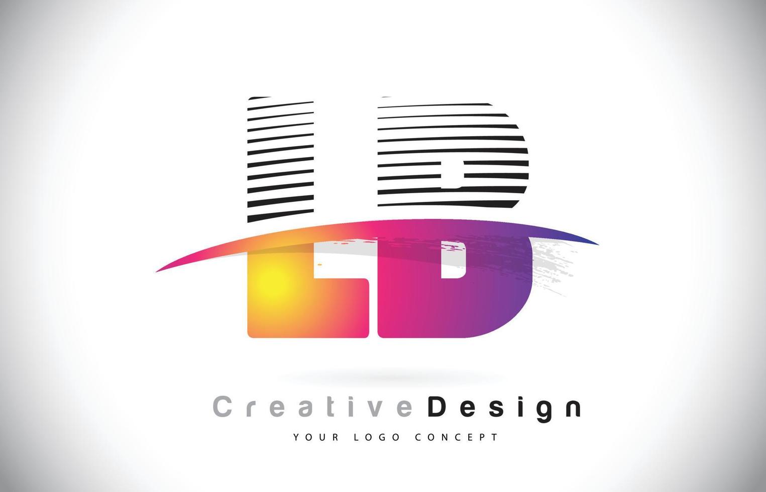 design de logotipo de letra lb lb com linhas criativas e swosh na cor roxa do pincel. vetor