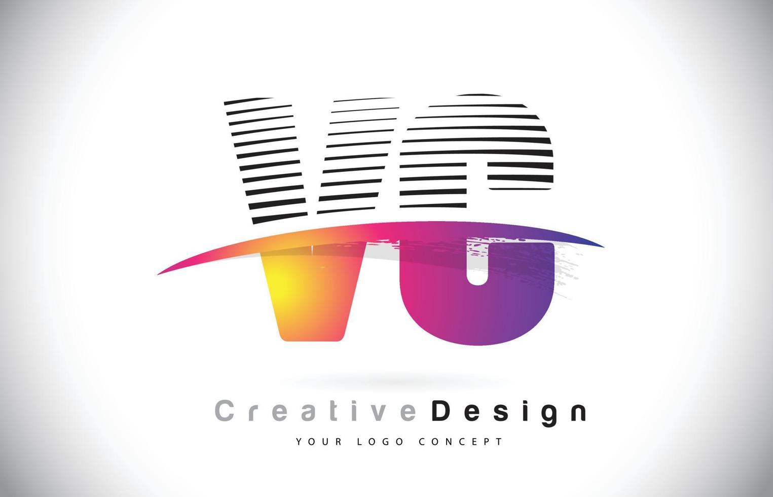 design de logotipo de carta de vc vc com linhas criativas e swosh na cor roxa do pincel. vetor