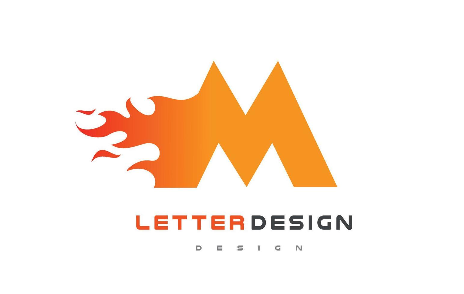 design do logotipo da chama da letra m. conceito de rotulação do logotipo de fogo. vetor