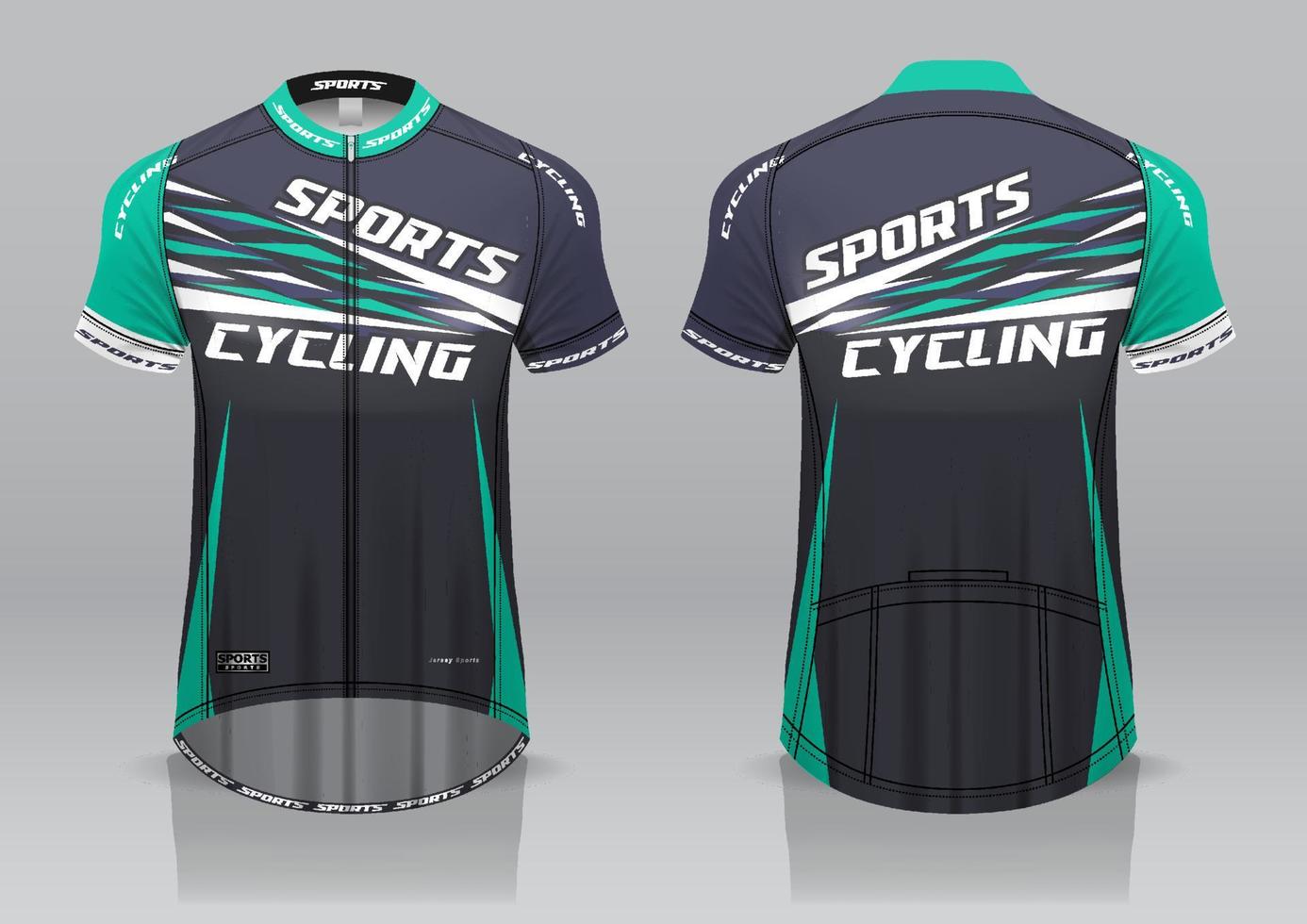 design de jersey para ciclismo, vista frontal e traseira, uniforme sofisticado e fácil de editar e imprimir, uniforme da equipe de ciclismo vetor