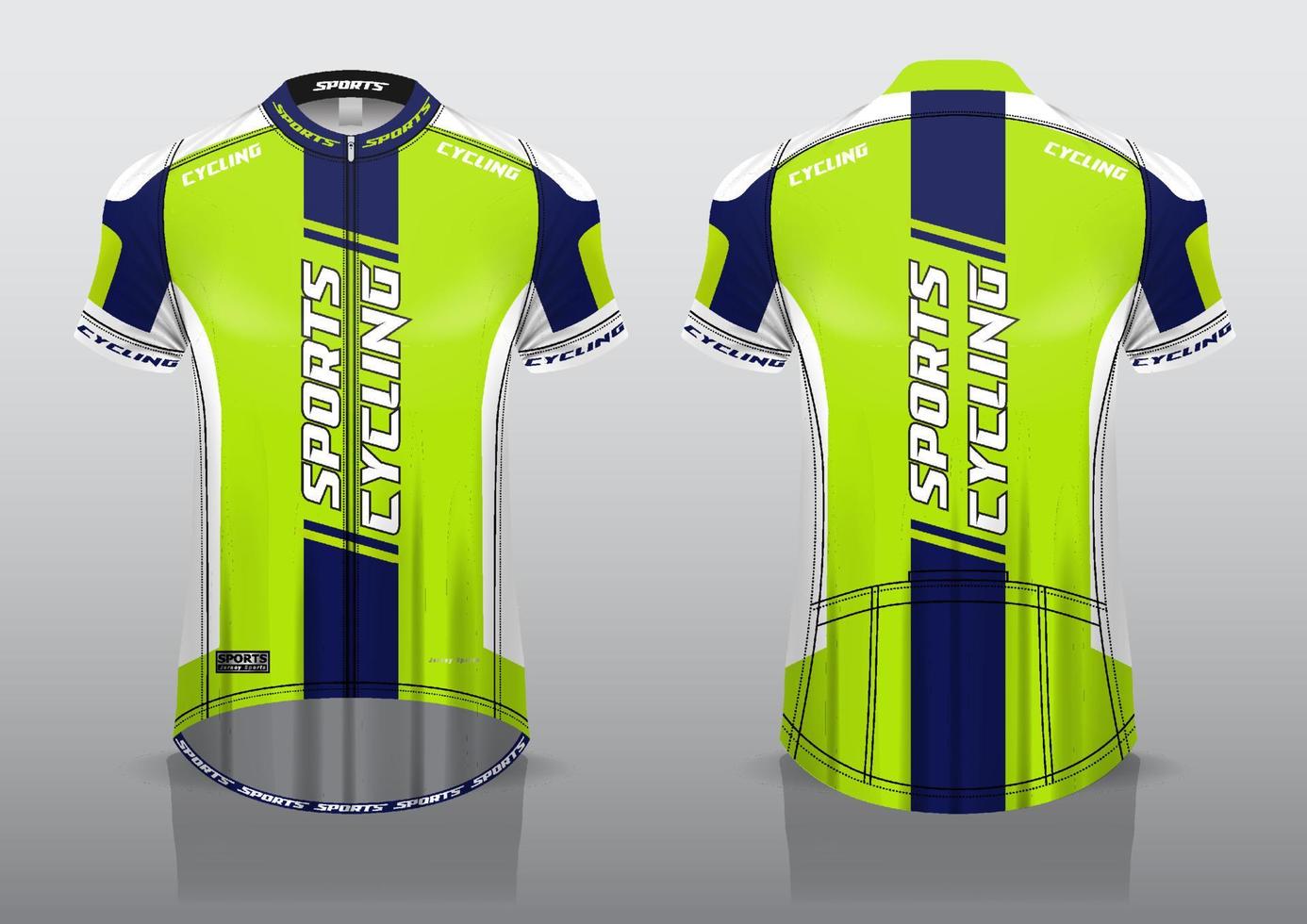 design de jersey para ciclismo, vista frontal e traseira da camisa, uniforme elegante e fácil de editar e imprimir, uniforme da equipe de ciclismo vetor