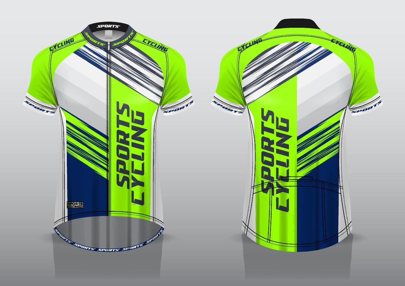 design de jersey para ciclismo, vista frontal e traseira da camisa, uniforme elegante e fácil de editar e imprimir, uniforme da equipe de ciclismo vetor