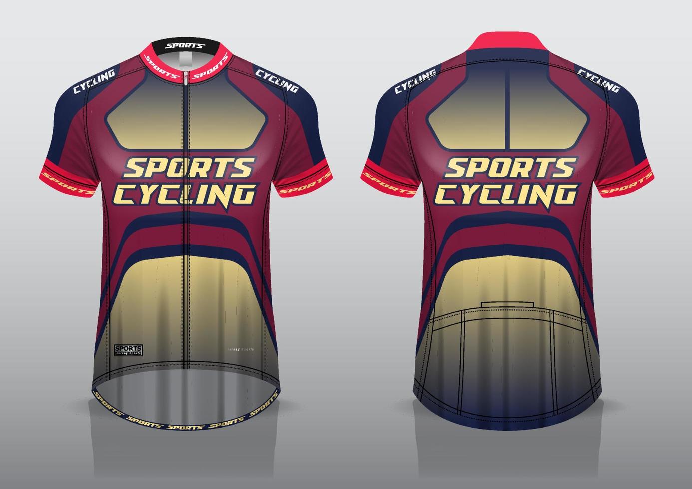 design de jersey para ciclismo, vista frontal e traseira da camisa, uniforme elegante e fácil de editar e imprimir, uniforme da equipe de ciclismo vetor