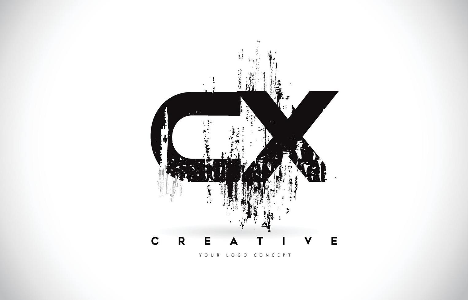 cx cx grunge escova design de logotipo de letra em ilustração vetorial de cores pretas. vetor