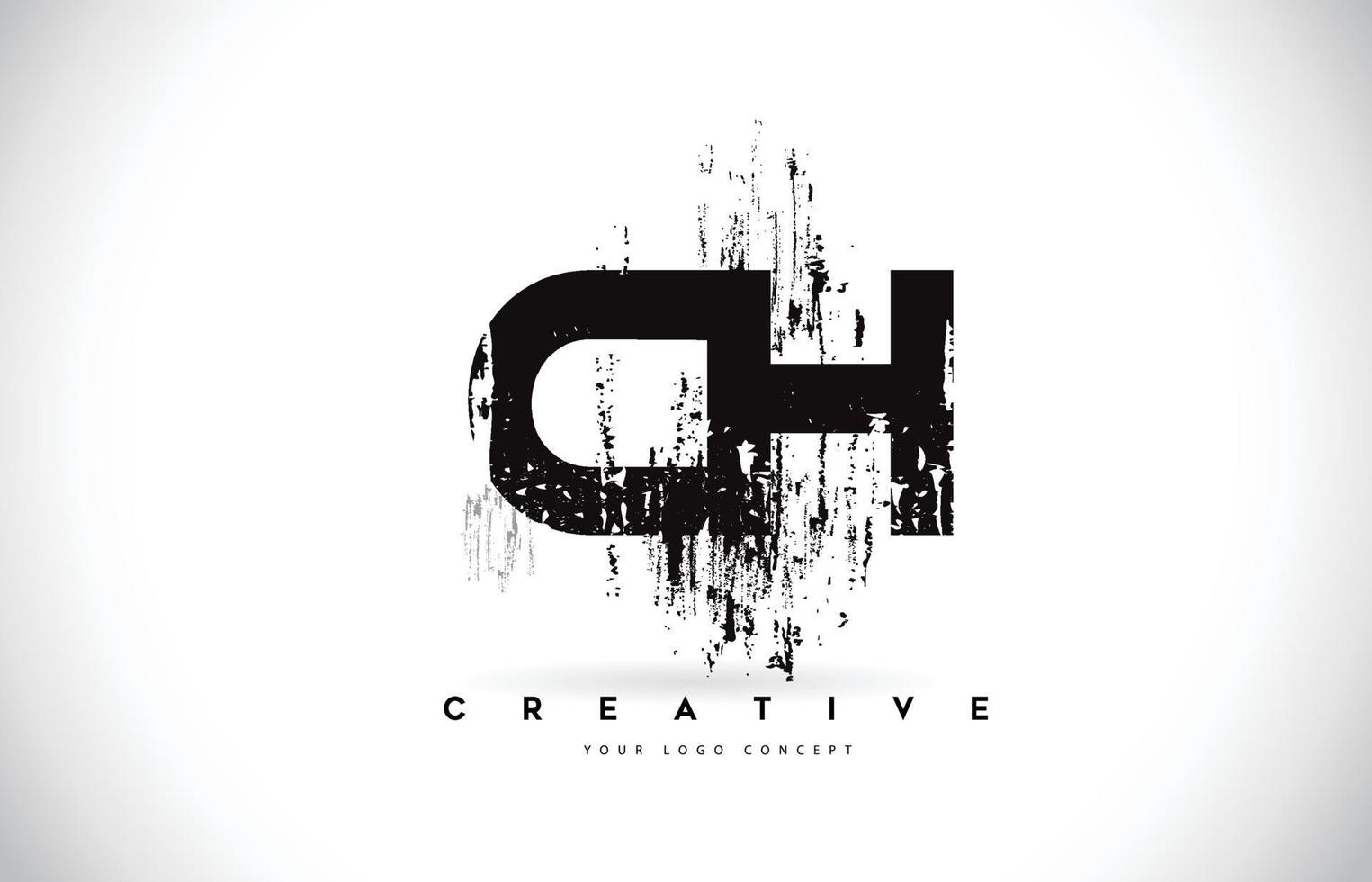ch ch grunge escova design de logotipo de letra em ilustração vetorial de cores pretas. vetor
