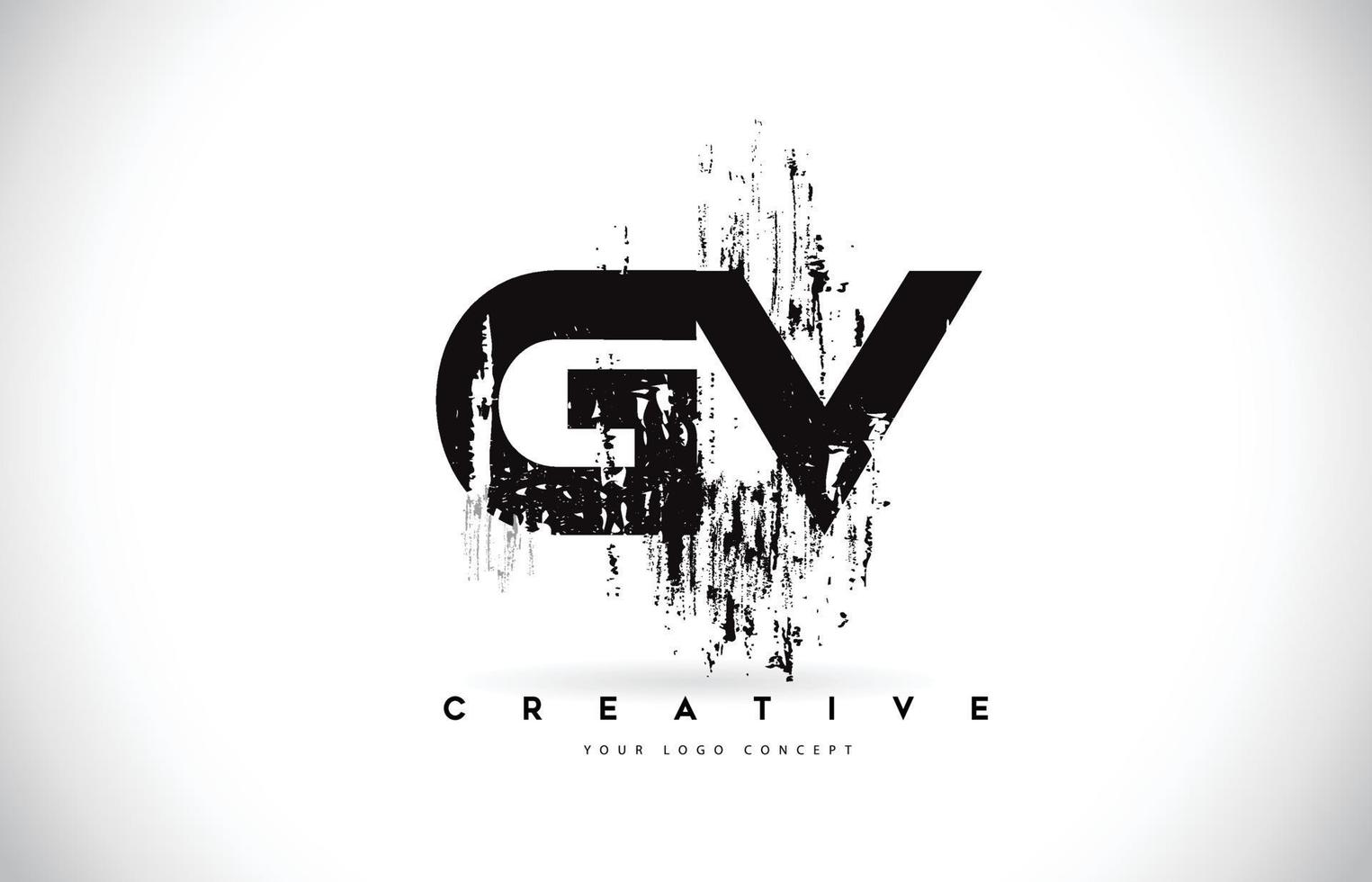 gv gv grunge brush letter logo design em ilustração vetorial de cores pretas. vetor