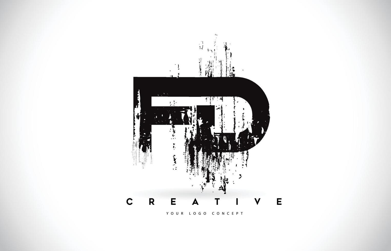 fd fd grunge brush letter logo design em cores pretas ilustração vetorial. vetor