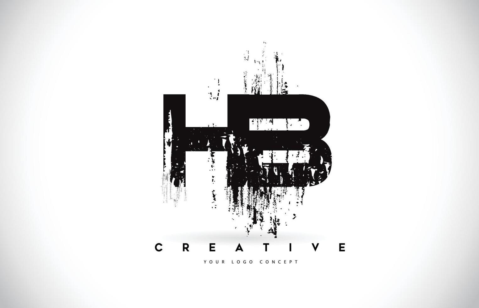 hb hb grunge escova design de logotipo de letra em ilustração vetorial de cores pretas. vetor