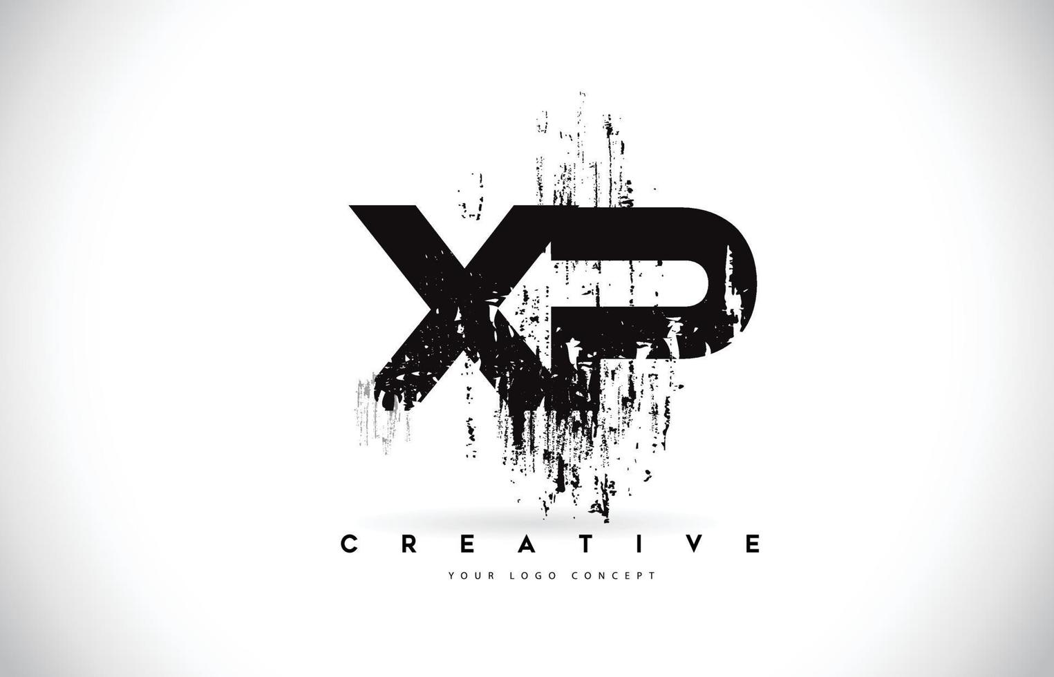 Projeto do logotipo da carta do pincel do xp xp do grunge na ilustração do vetor de cores pretas.