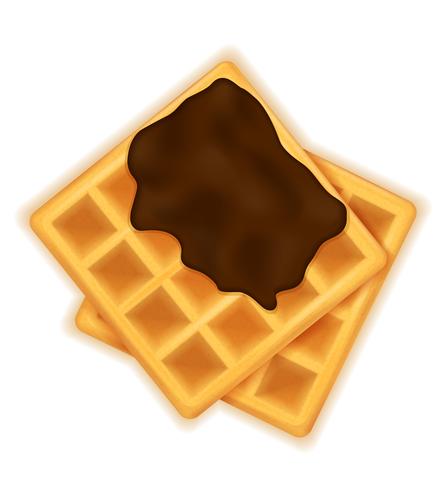 waffle belga com sobremesa doce de chocolate para ilustração vetorial de café da manhã vetor