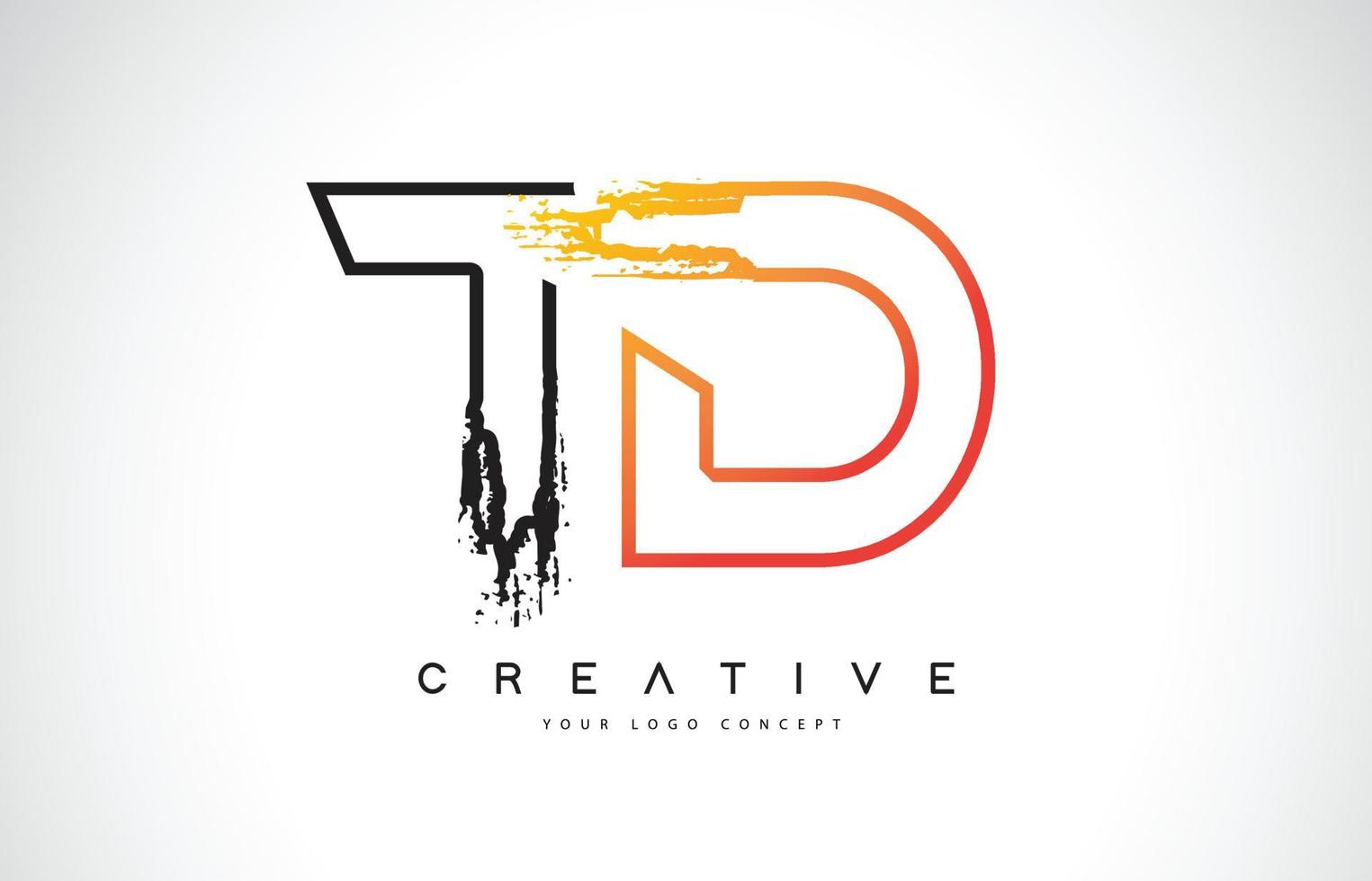 td design de logotipo moderno criativo com cores laranja e preto. design de carta de traço de monograma. vetor