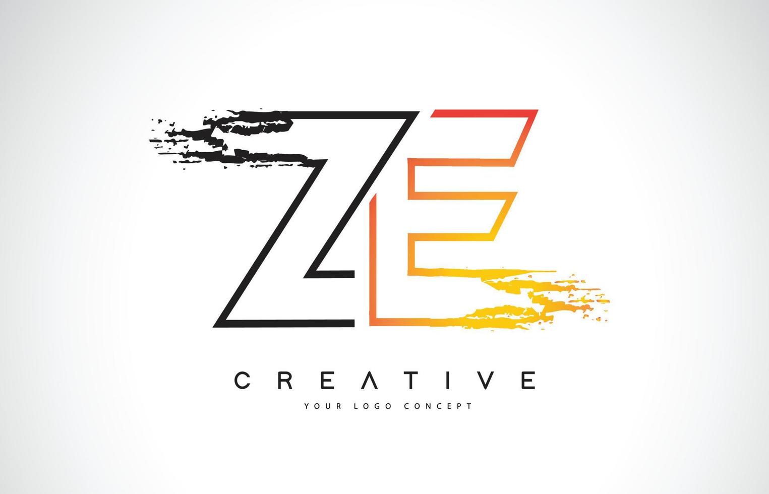 ze design de logotipo moderno criativo com cores laranja e preto. design de carta de traço de monograma. vetor