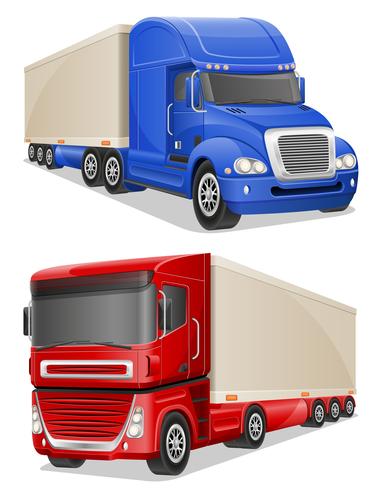 ilustração em vetor grandes caminhões azuis e vermelhos