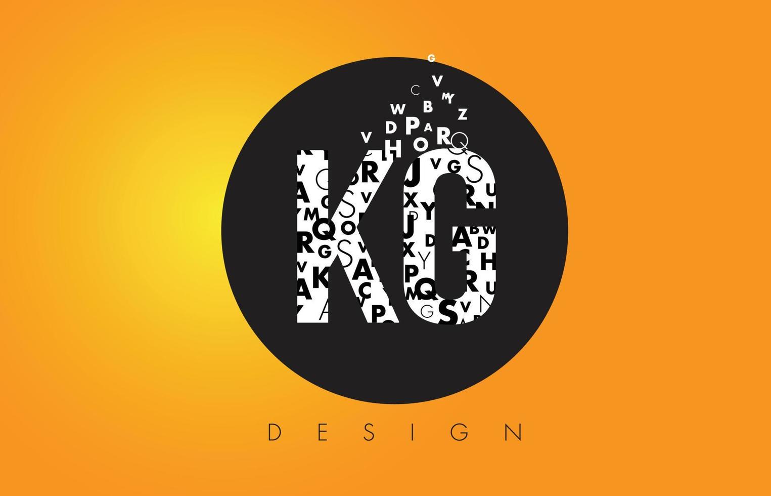 Logotipo de kg kg feito de letras minúsculas com um círculo preto e fundo amarelo. vetor