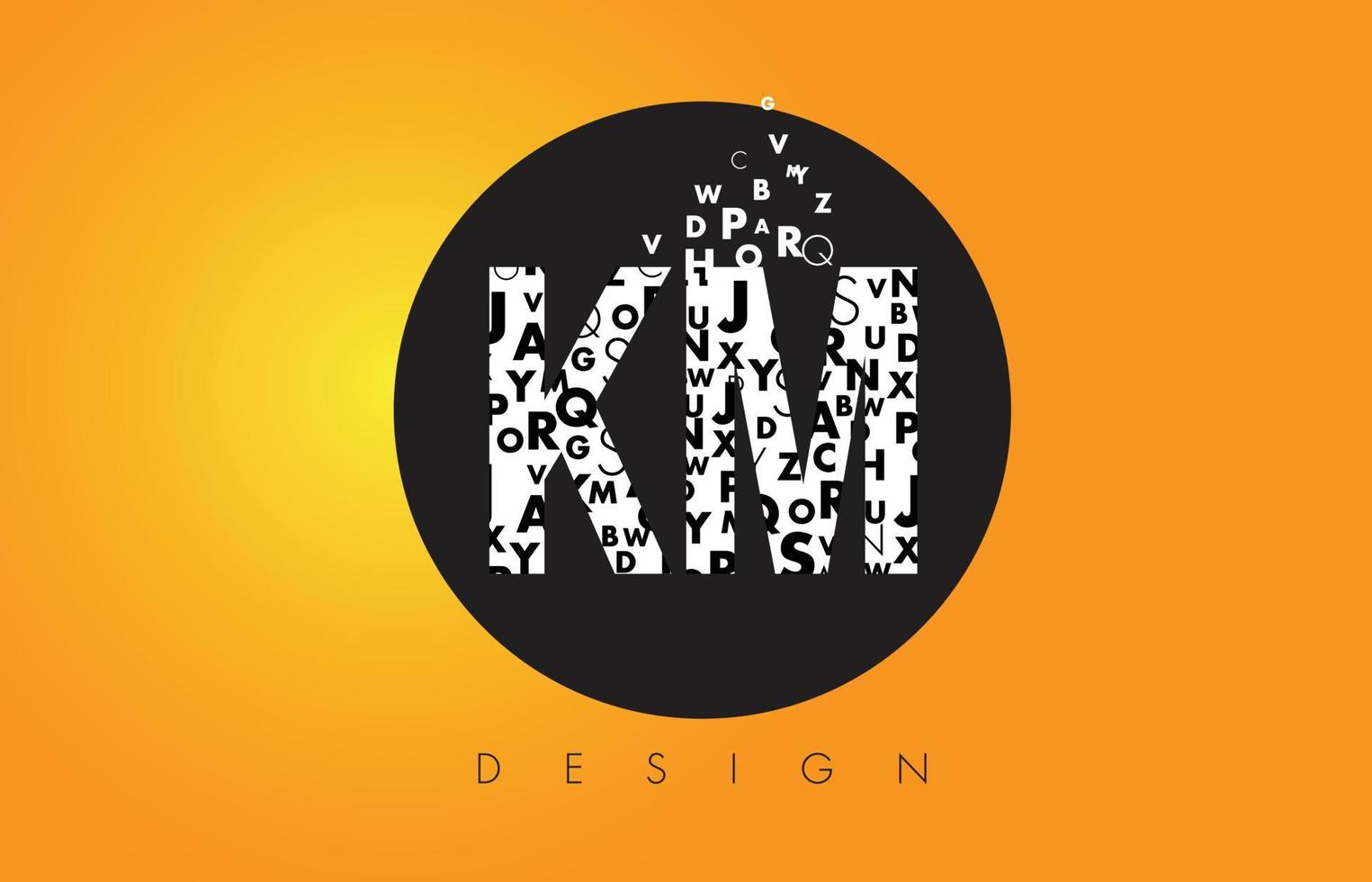 km km logotipo composto por letras minúsculas com um círculo preto e fundo amarelo. vetor