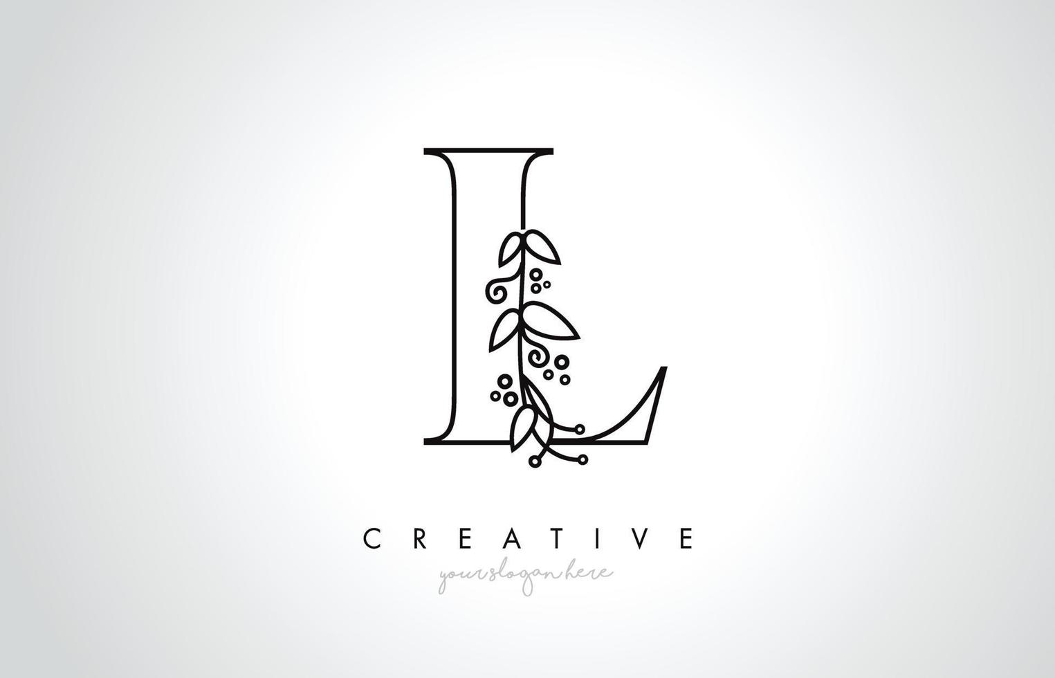 Logotipo da letra l com detalhes de folhas de plantas de monograma orgânico e desenho de círculo vetor
