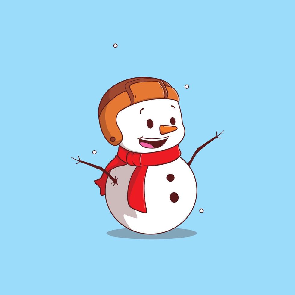Boneco de neve fofo sorriso usando chapéu marrom vector icon ilustração premium vector